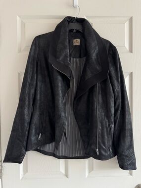 SW3 Bespoke Black Faux Leather Draped Zip Jacket